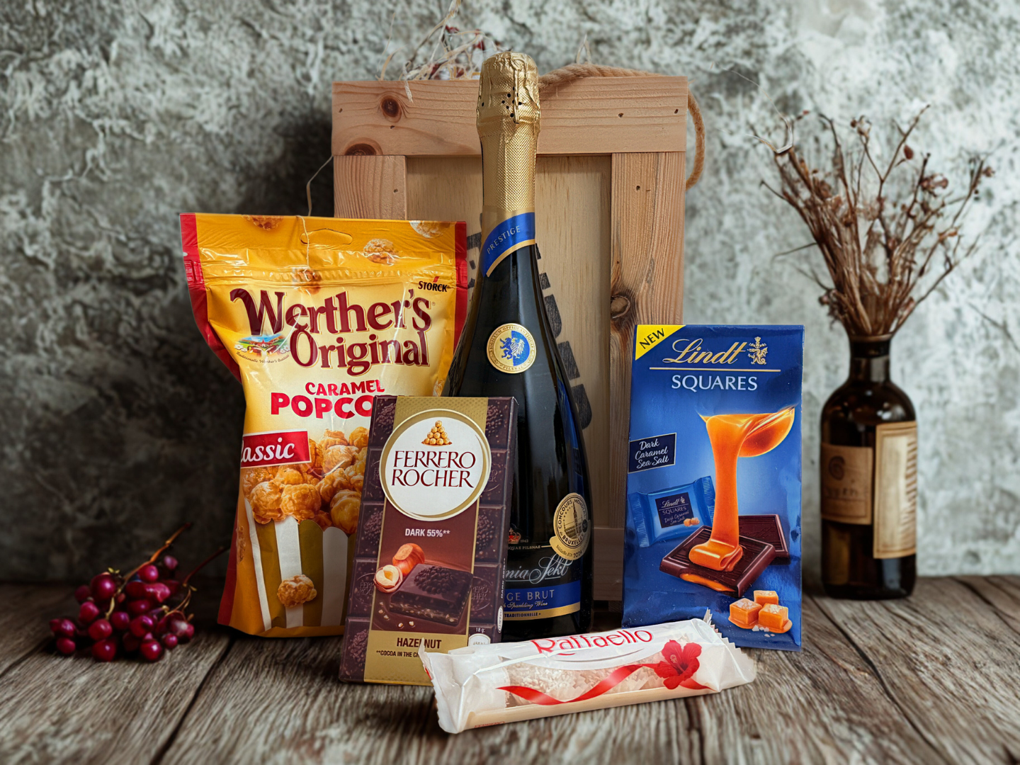 Holzgeschenkbox mit Champagner Bohemia Sekt